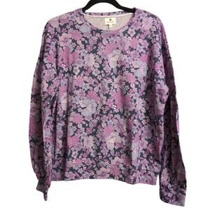 Sundry Mod Floral Sweatshirt Top Bright Orchid Long Sleeves Crewneck 2 = M New